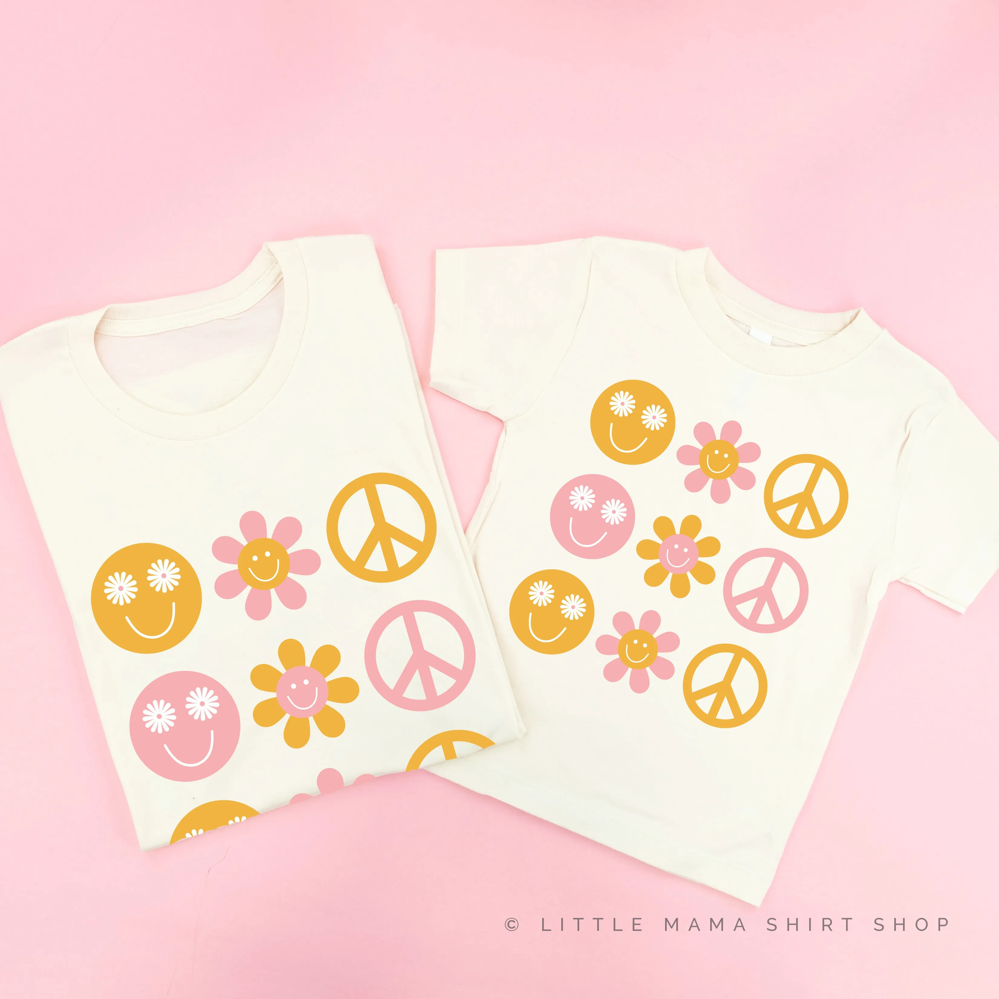 3x3 - RETRO HAPPY FLOWERS - Set of 2 Matching Shirts