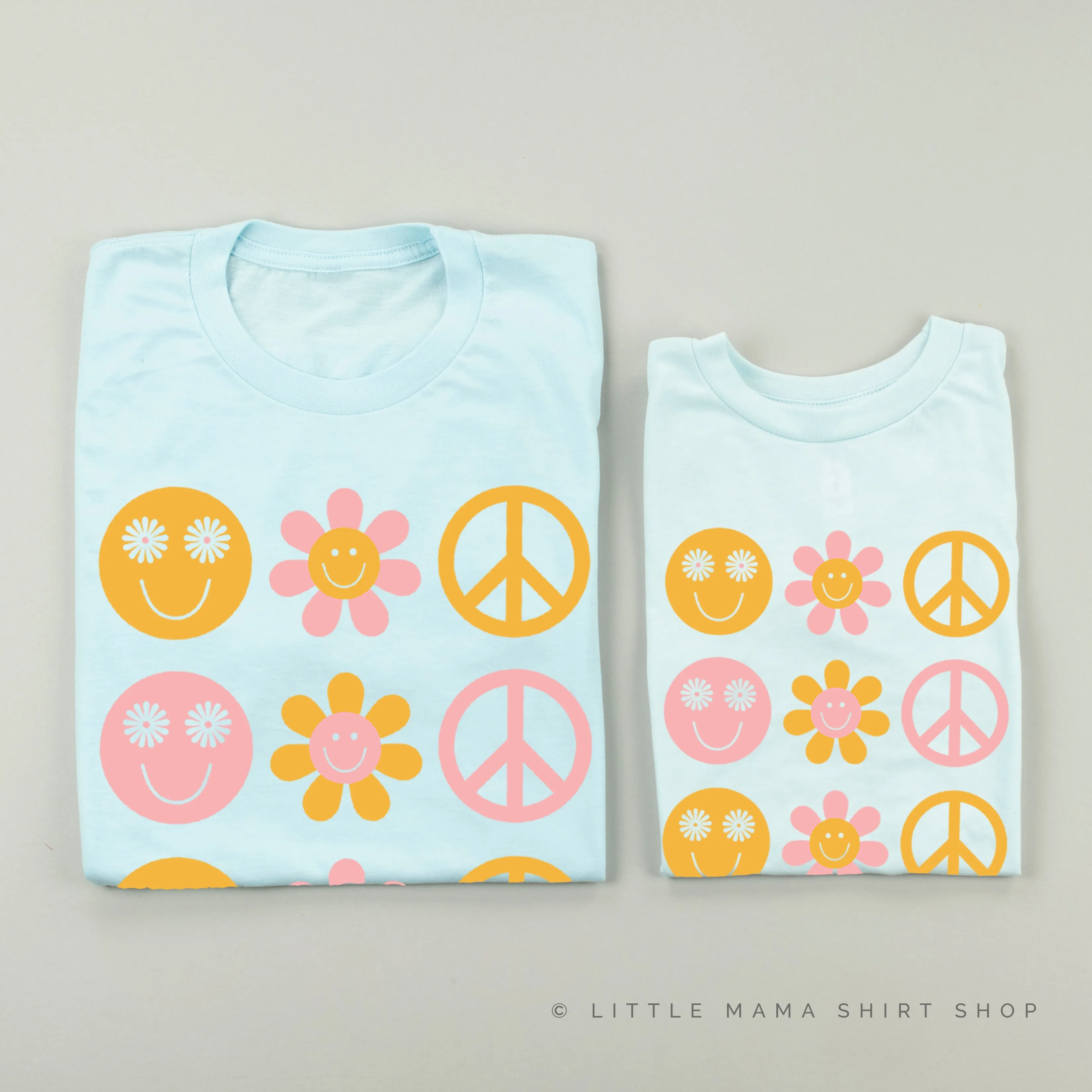 3x3 - RETRO HAPPY FLOWERS - Set of 2 Matching Shirts