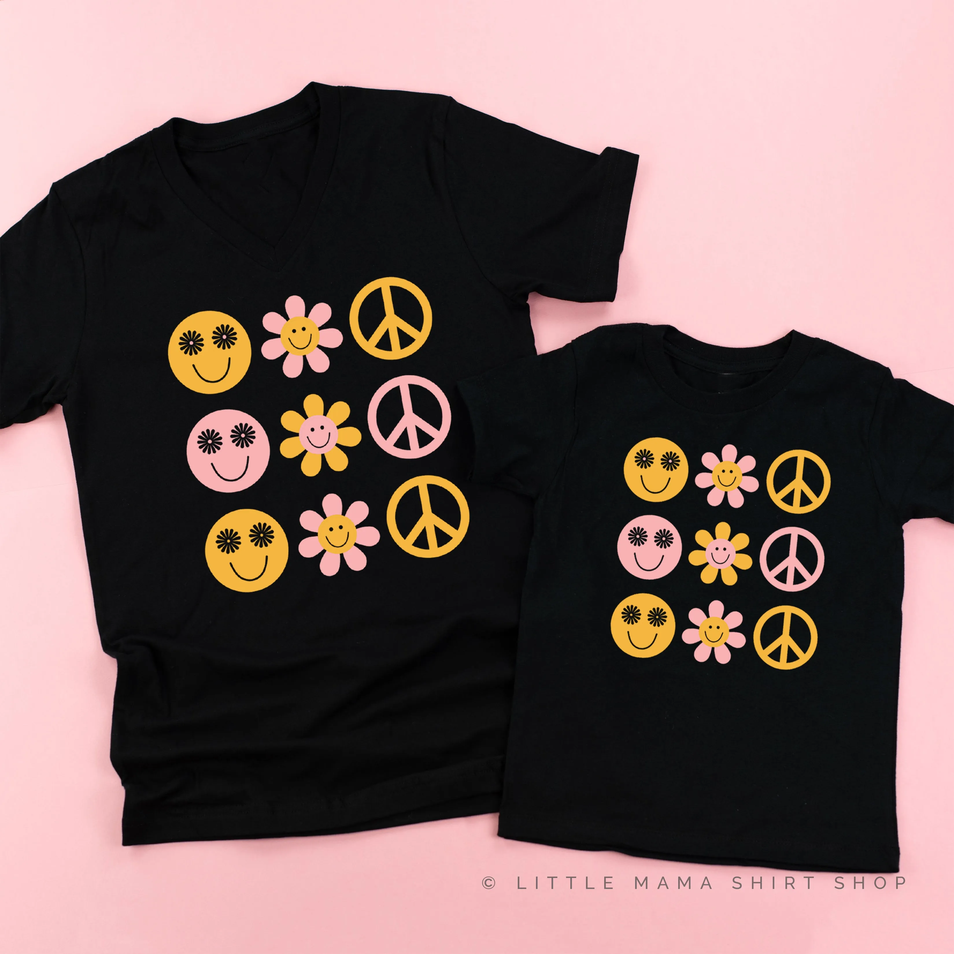 3x3 - RETRO HAPPY FLOWERS - Set of 2 Matching Shirts