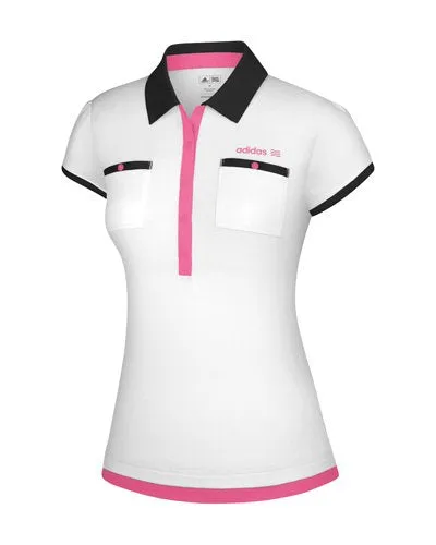 Adidas Womens FP Short Sleeve White Based Golf Pocket Polo Polos Shirts