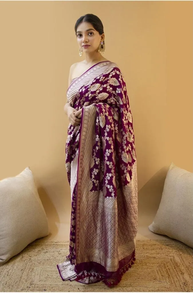 Beautiful Rich Pallu And Jacquard Work Lichi Silk Saree