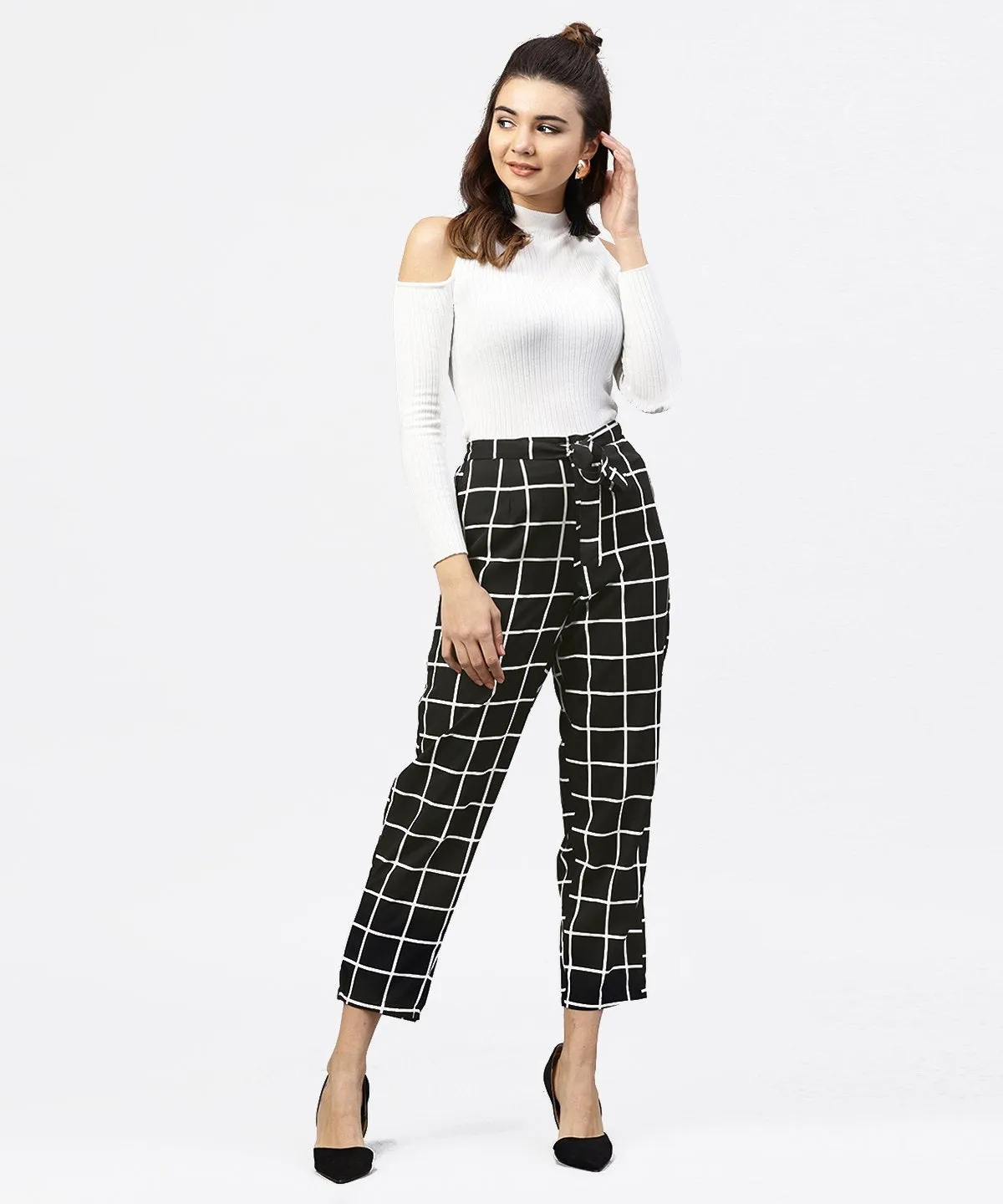 Black & White Checked Trouser With Side Pockets