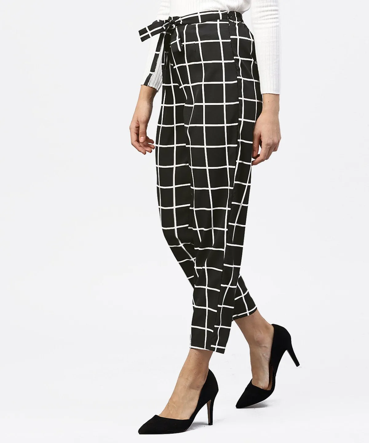 Black & White Checked Trouser With Side Pockets