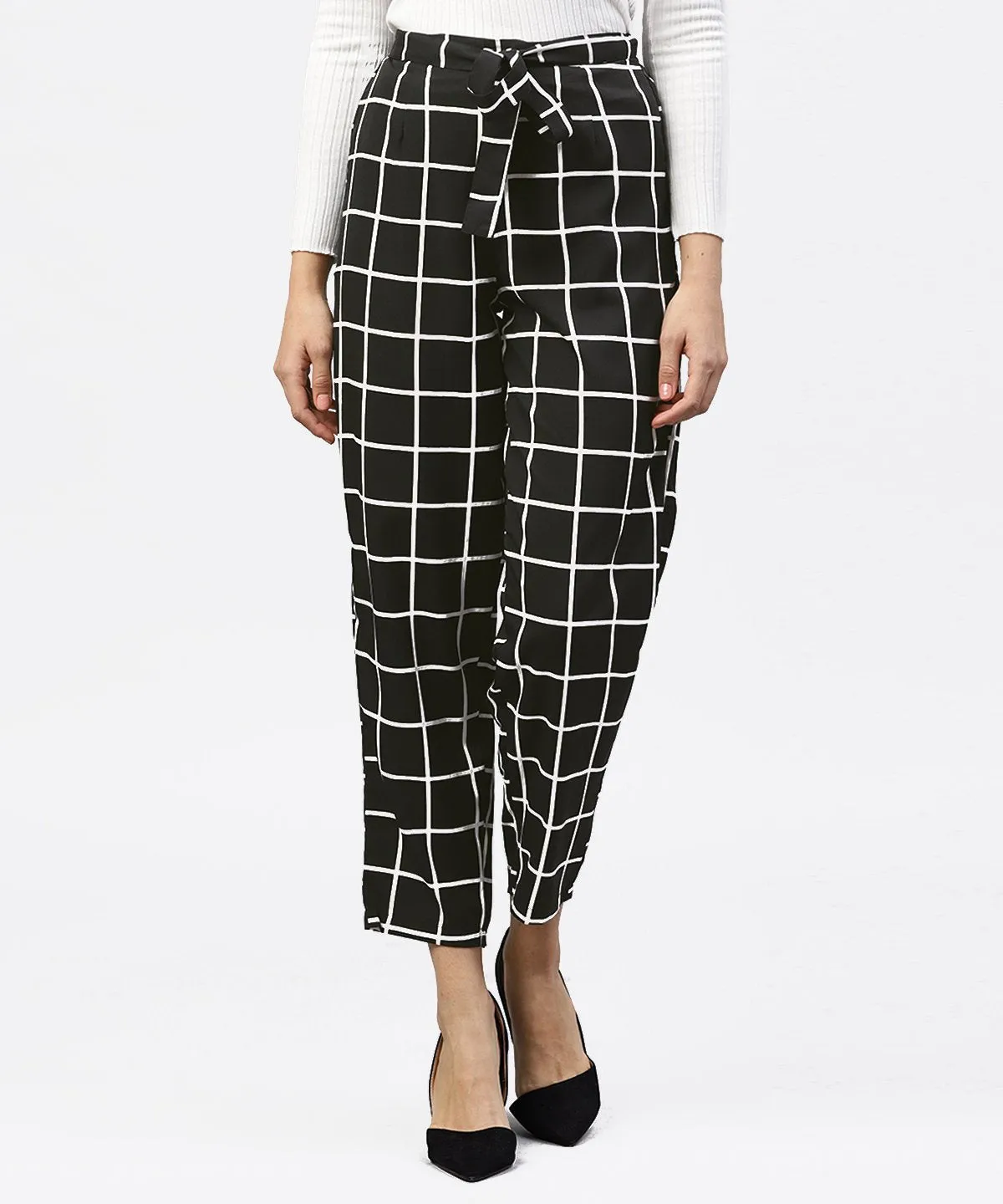 Black & White Checked Trouser With Side Pockets