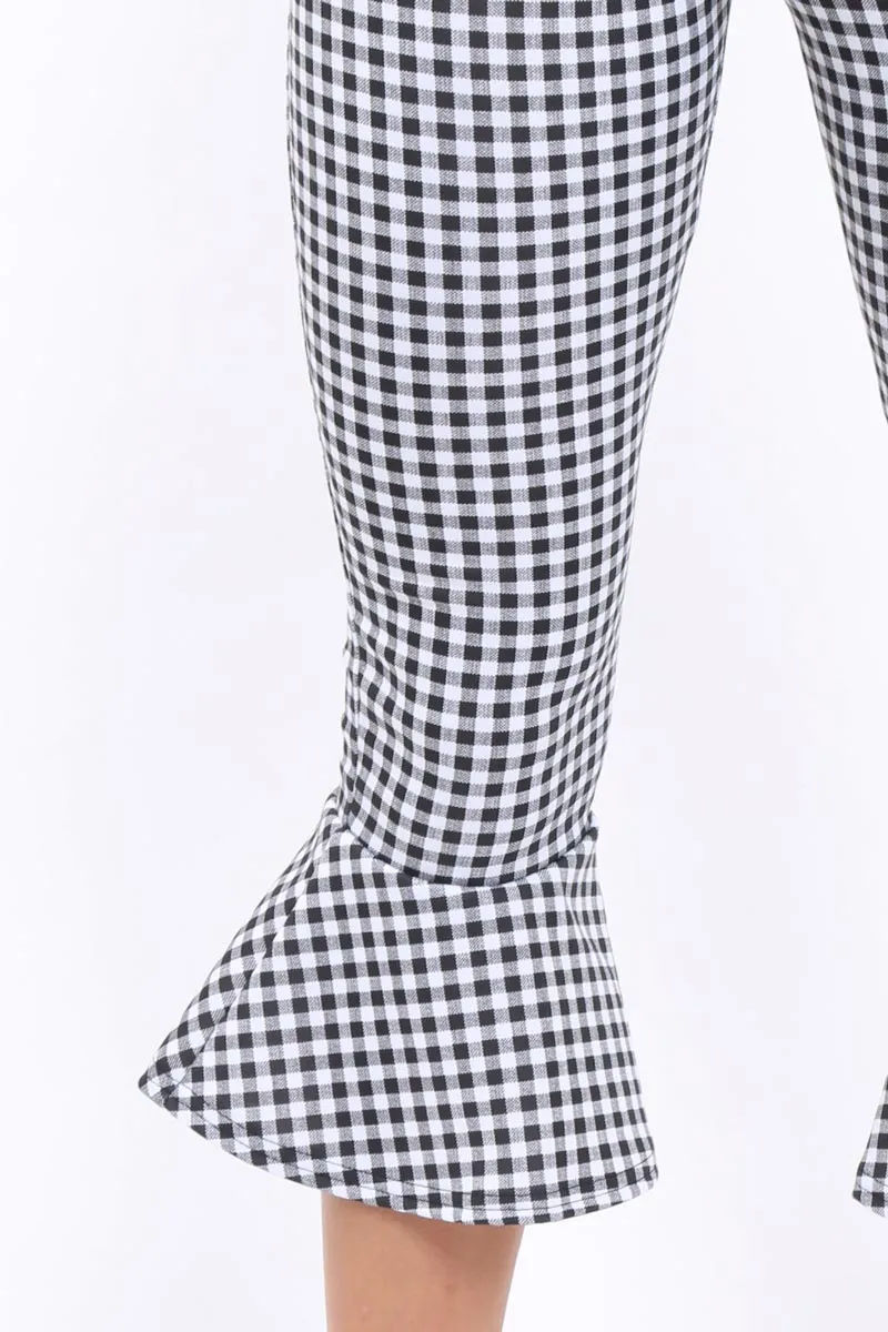 Black Gingham Cropped Flare Hem Trousers - Aniesha