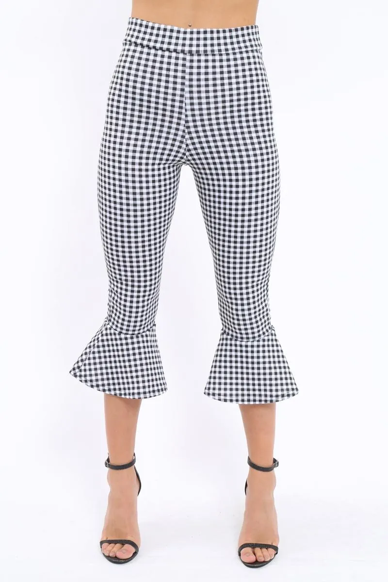 Black Gingham Cropped Flare Hem Trousers - Aniesha