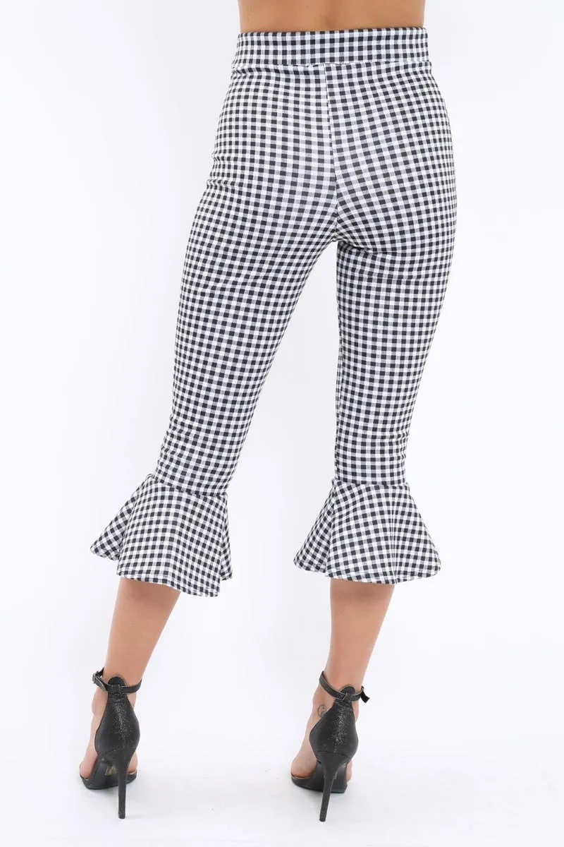 Black Gingham Cropped Flare Hem Trousers - Aniesha