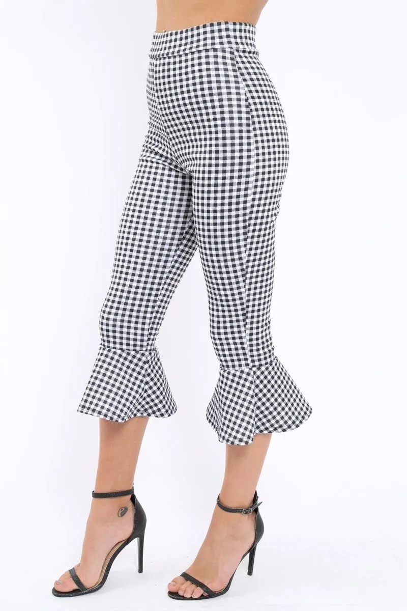 Black Gingham Cropped Flare Hem Trousers - Aniesha