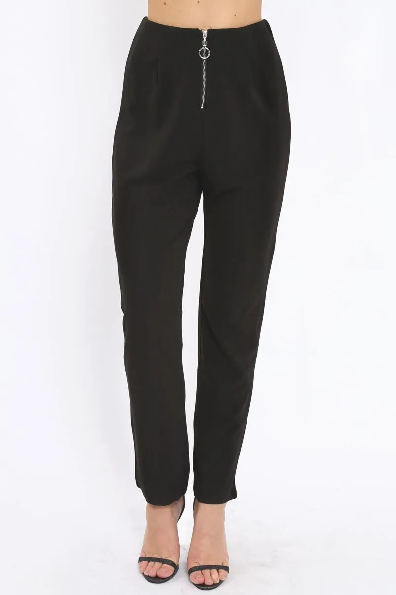 Black High Waisted Trousers - Zeenia