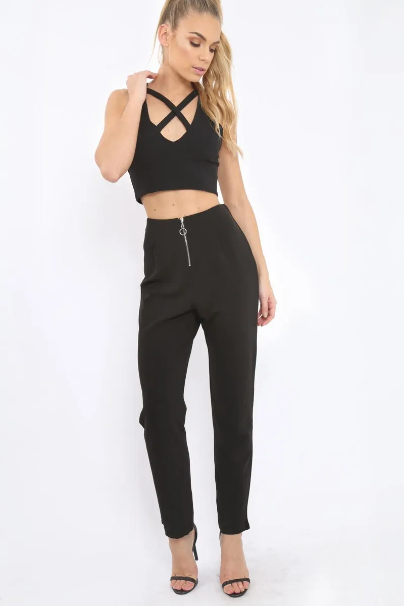 Black High Waisted Trousers - Zeenia