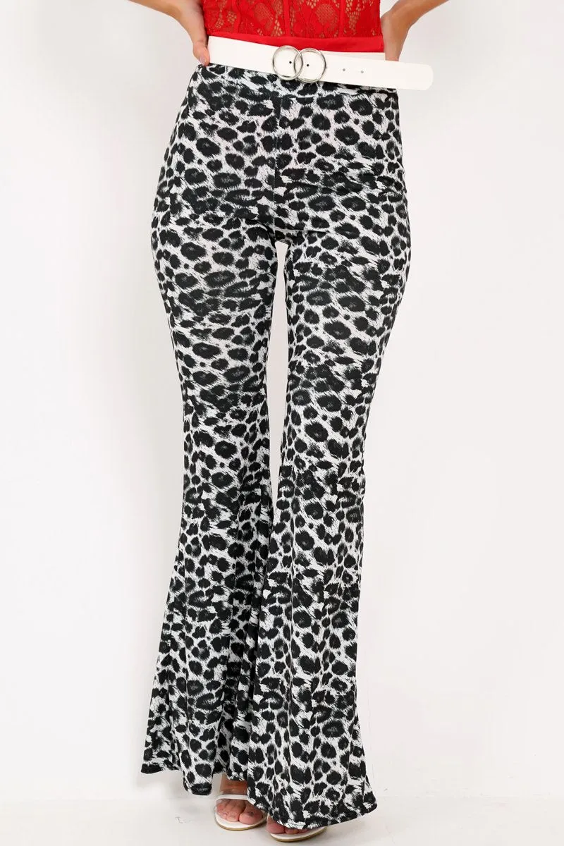 Black Leopard Print Flare Trousers - Brena