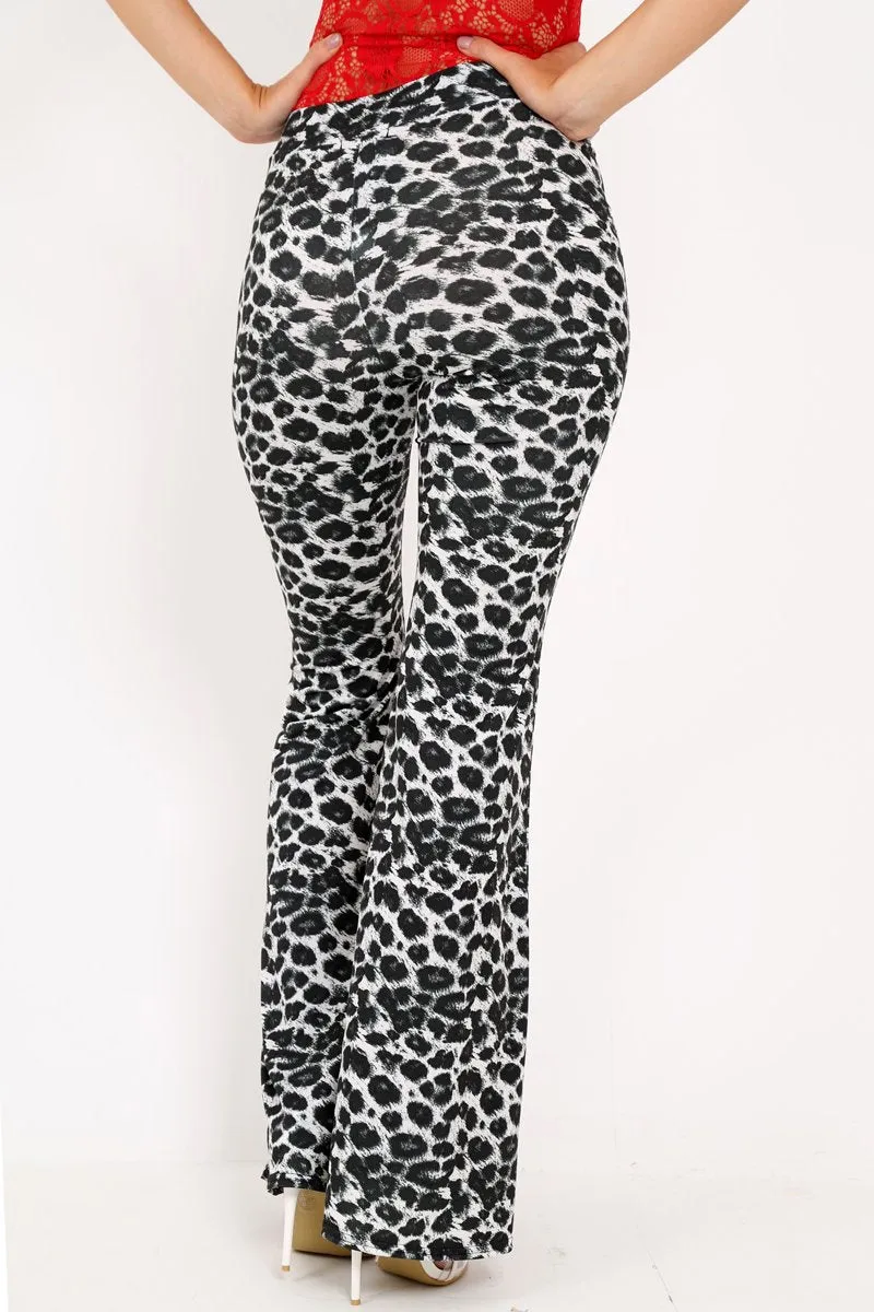 Black Leopard Print Flare Trousers - Brena