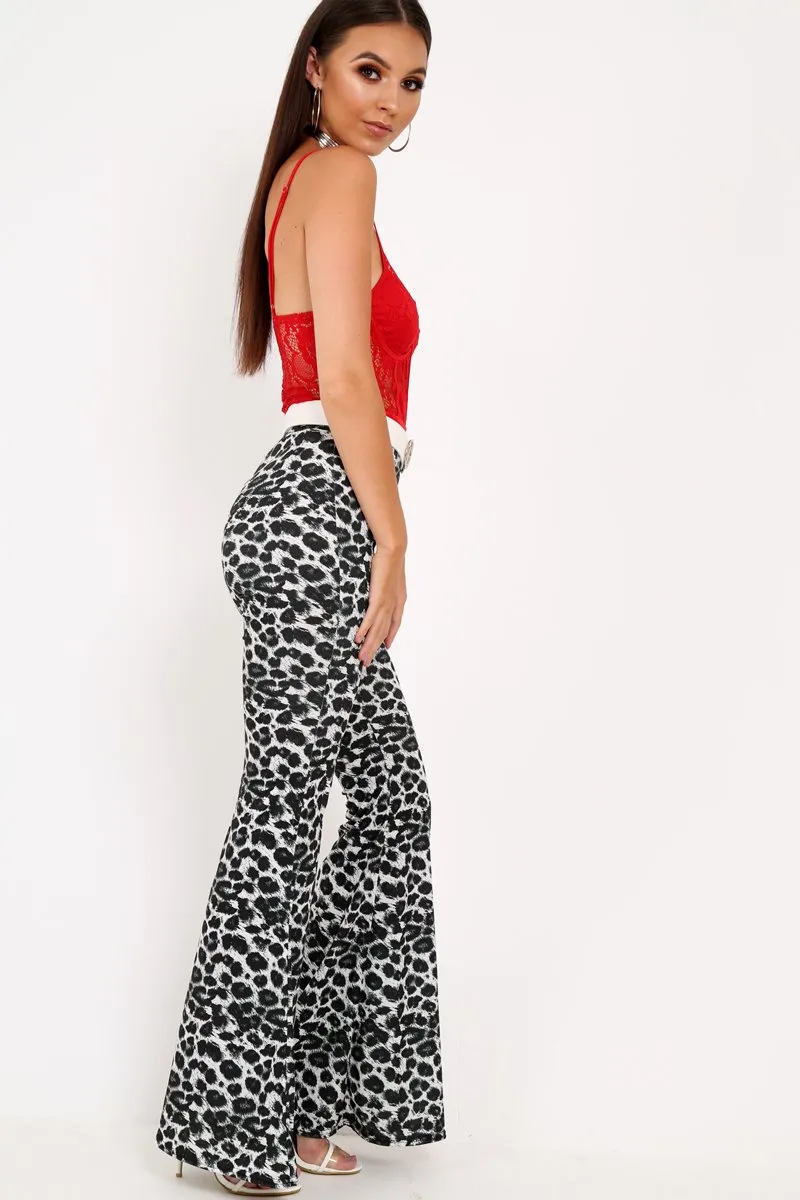 Black Leopard Print Flare Trousers - Brena