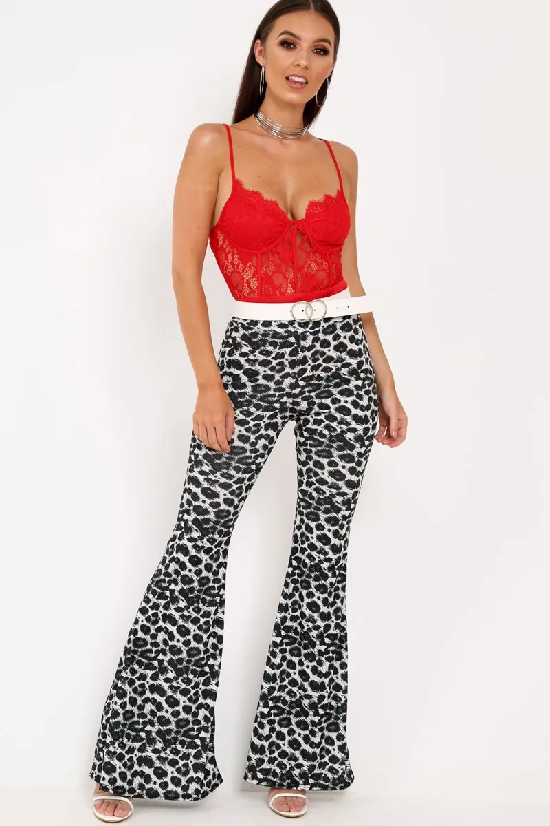 Black Leopard Print Flare Trousers - Brena