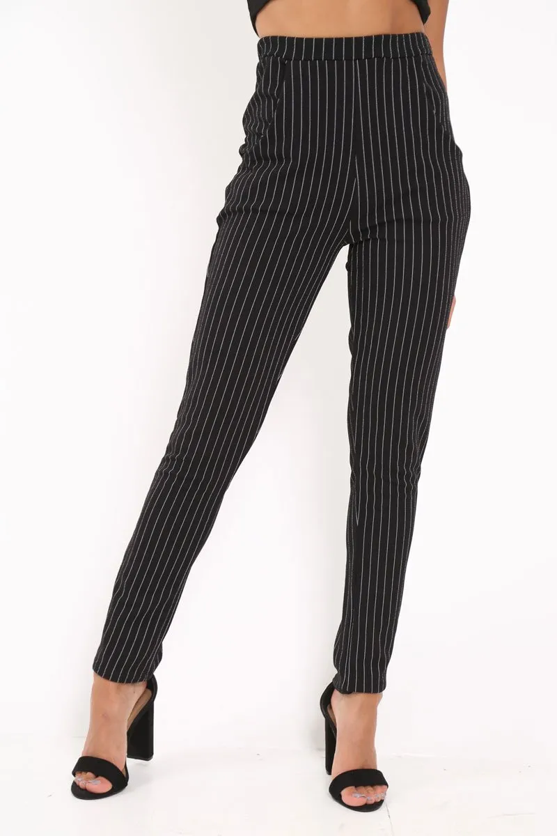 Black Pinstripe Tapered Trousers - Paighton