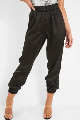 Black Shiny Woven Cargo Trousers - Atley