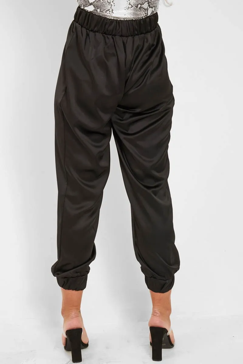 Black Shiny Woven Cargo Trousers - Atley