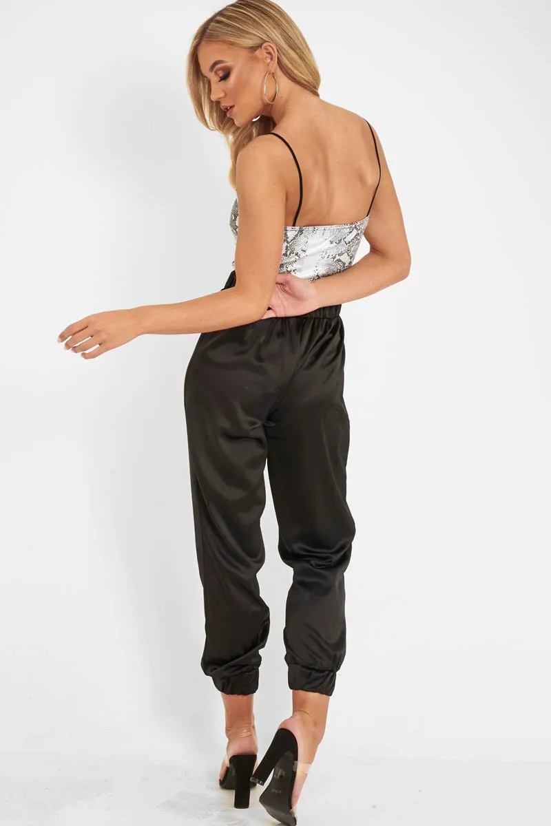 Black Shiny Woven Cargo Trousers - Atley