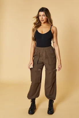 Brown Oversized Pocket Detail Cargo Trousers - Juri