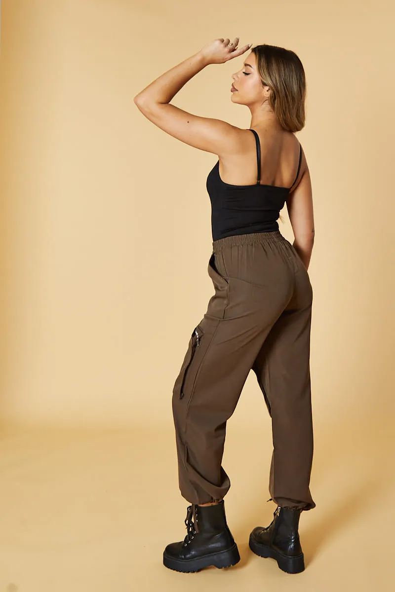 Brown Oversized Pocket Detail Cargo Trousers - Juri