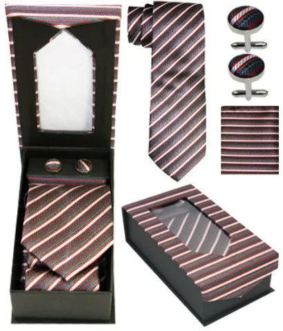 brown striped tie cufflink handkerchief set combo Case of 36