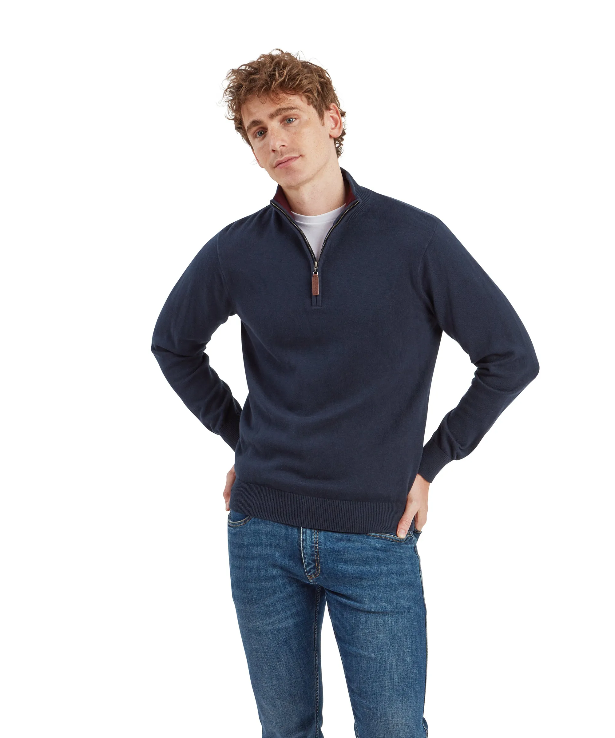 Calton Cotton Cashmere Quarter Zip Jumper - Petrol Blue