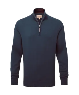 Calton Cotton Cashmere Quarter Zip Jumper - Petrol Blue