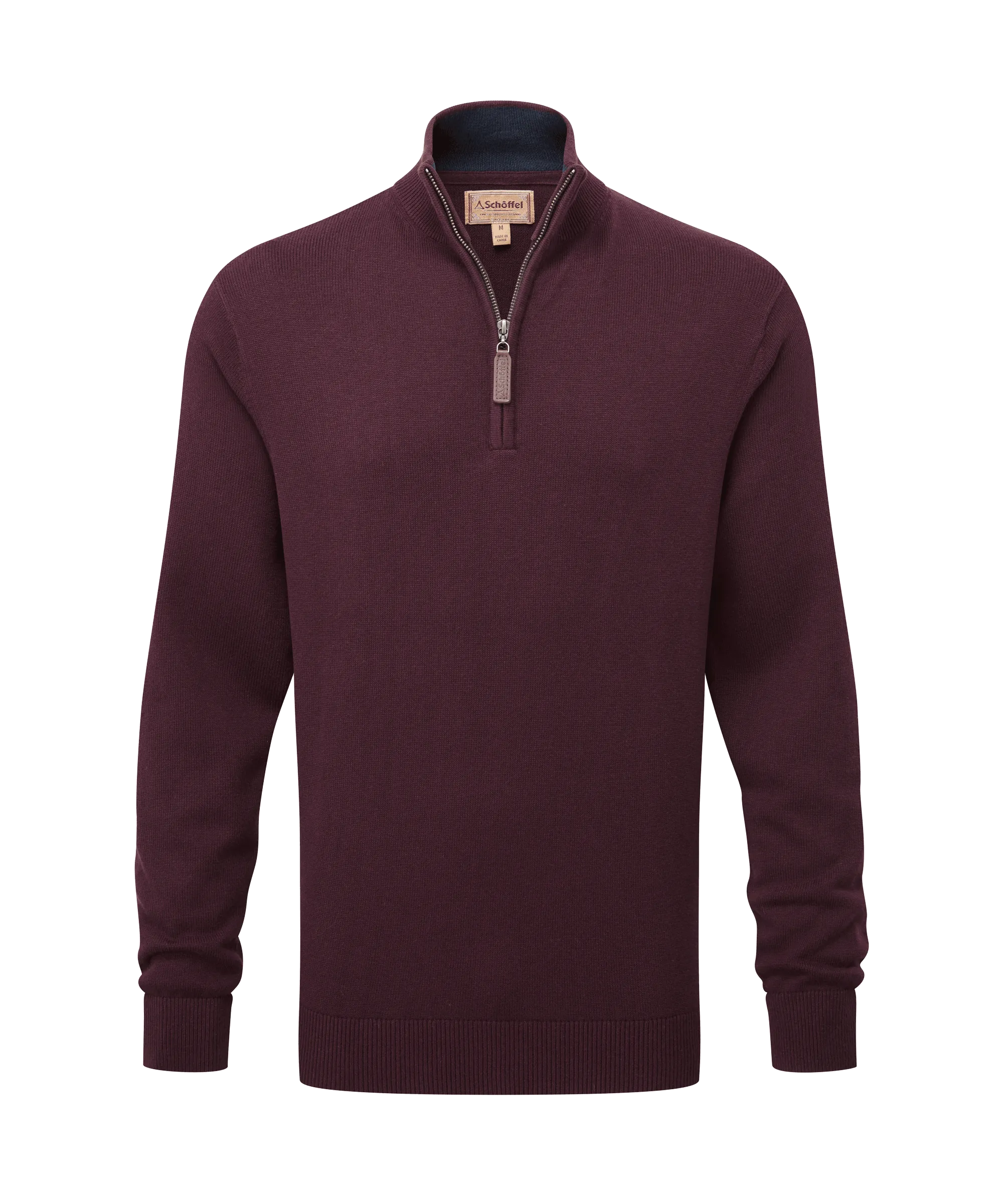 Calton Cotton Cashmere Quarter Zip Jumper - Wine