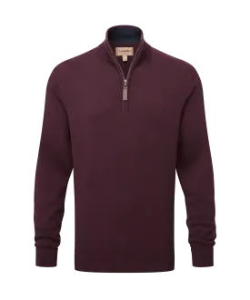 Calton Cotton Cashmere Quarter Zip Jumper - Wine