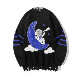 Casual Cartoon Astronaut Print Long Sleeve Knitwear