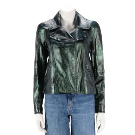 Chanel Green Iridescent Lambskin Biker Jacket FR 34