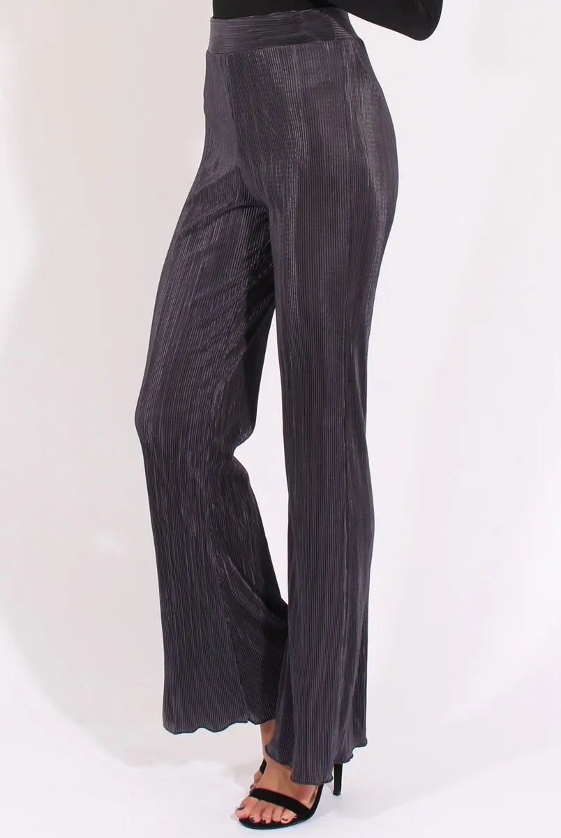 Charcoal Pleated Long High Waisted Trousers - Jojo