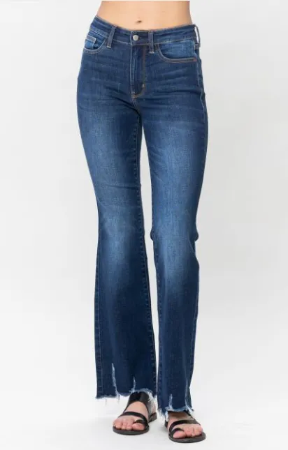 Charlotte Midrise Distressed Hem Bootcut  Jeans - Judy Blue