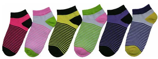 childrens striped pattern no-show socks- size 6-8 Case of 360