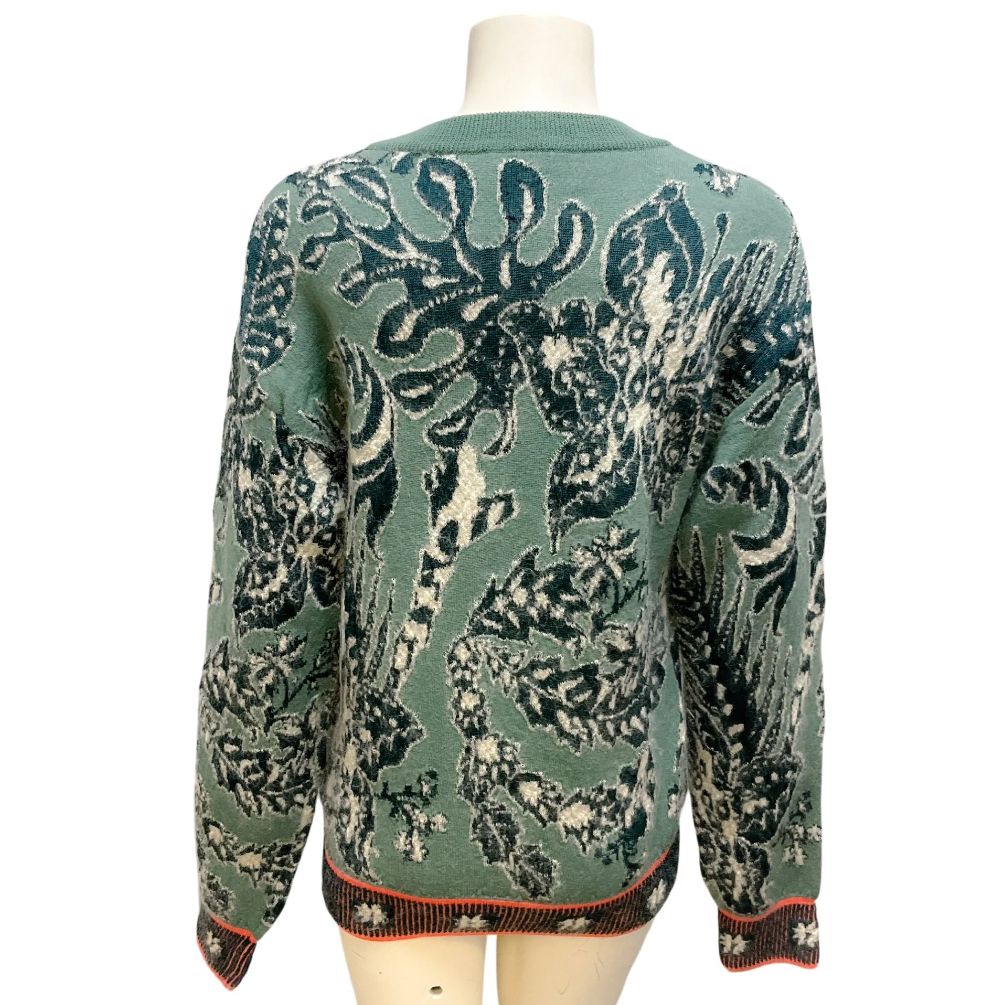 Chloe Sea Green Cactus Flower Intarsia Knit Sweater