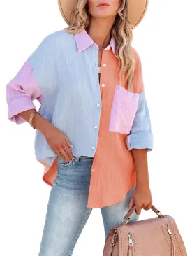 Color Block Textured Johnny Collar Blouse