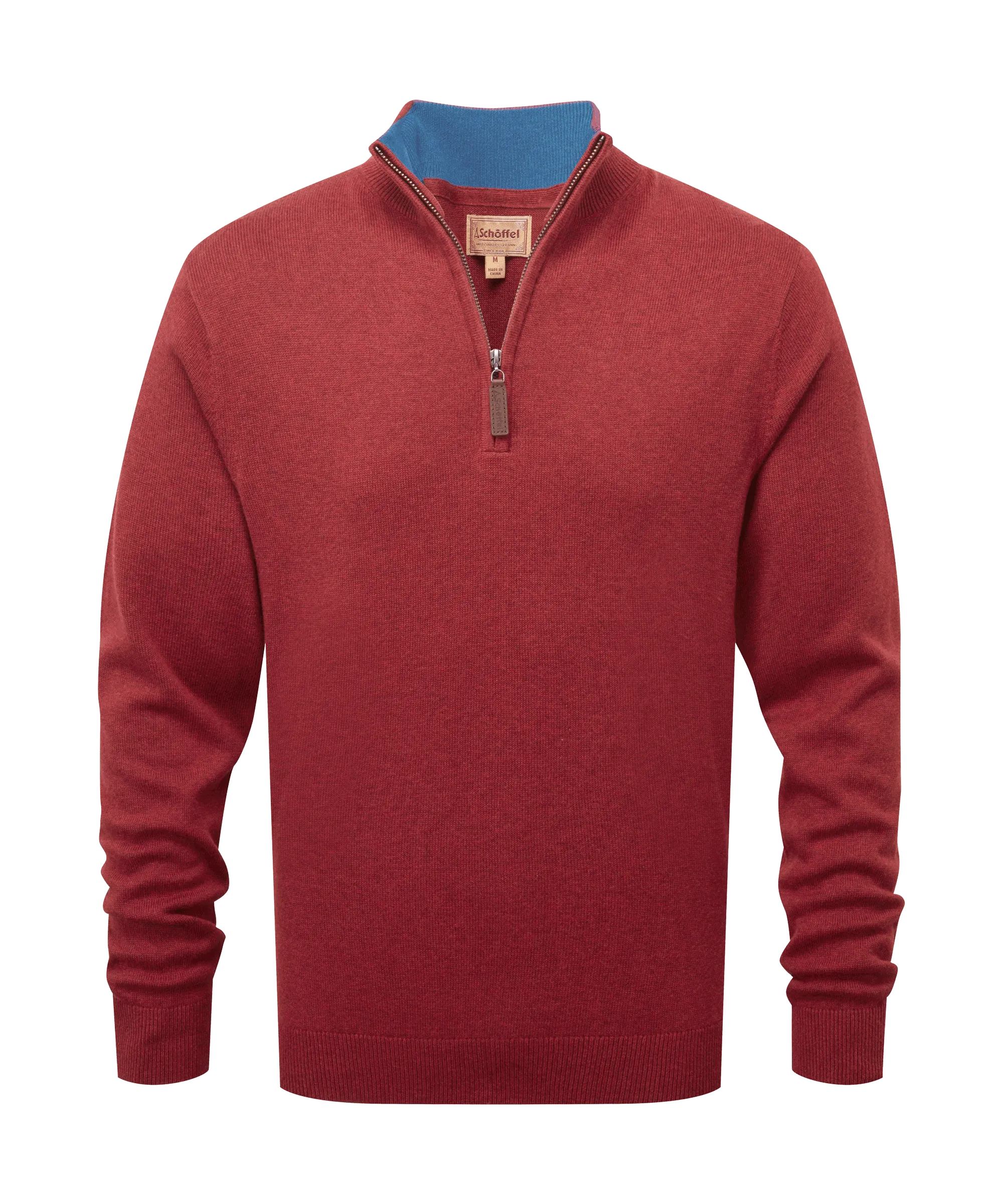 Cotton Cashmere Quarter Zip Jumper - Chilli