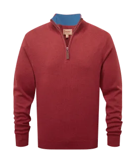 Cotton Cashmere Quarter Zip Jumper - Chilli