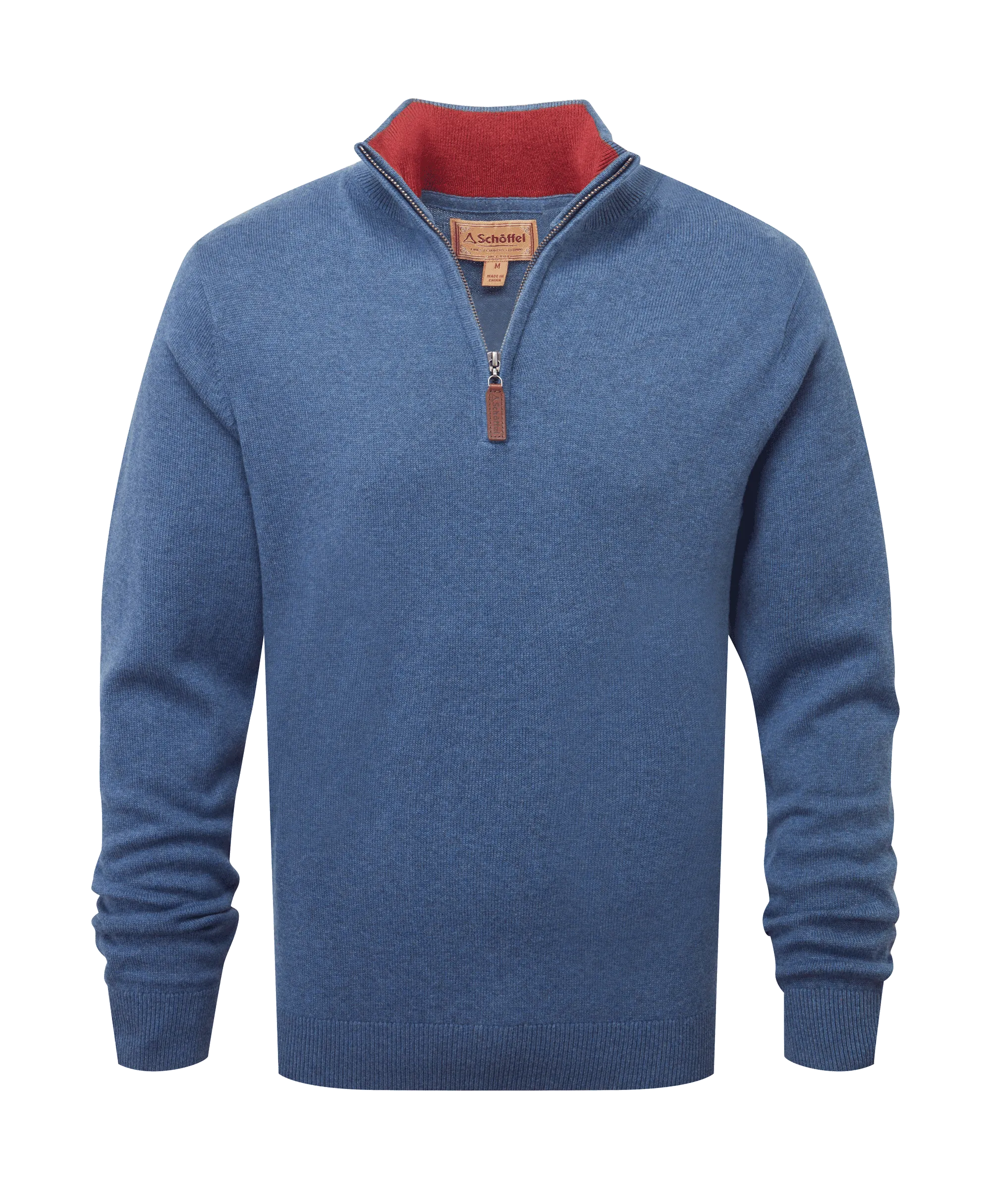 Cotton Cashmere Quarter Zip Jumper - Stone Blue