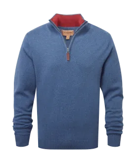 Cotton Cashmere Quarter Zip Jumper - Stone Blue