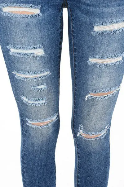 Distressed Low Rise Dark Blue Skinny Jeans