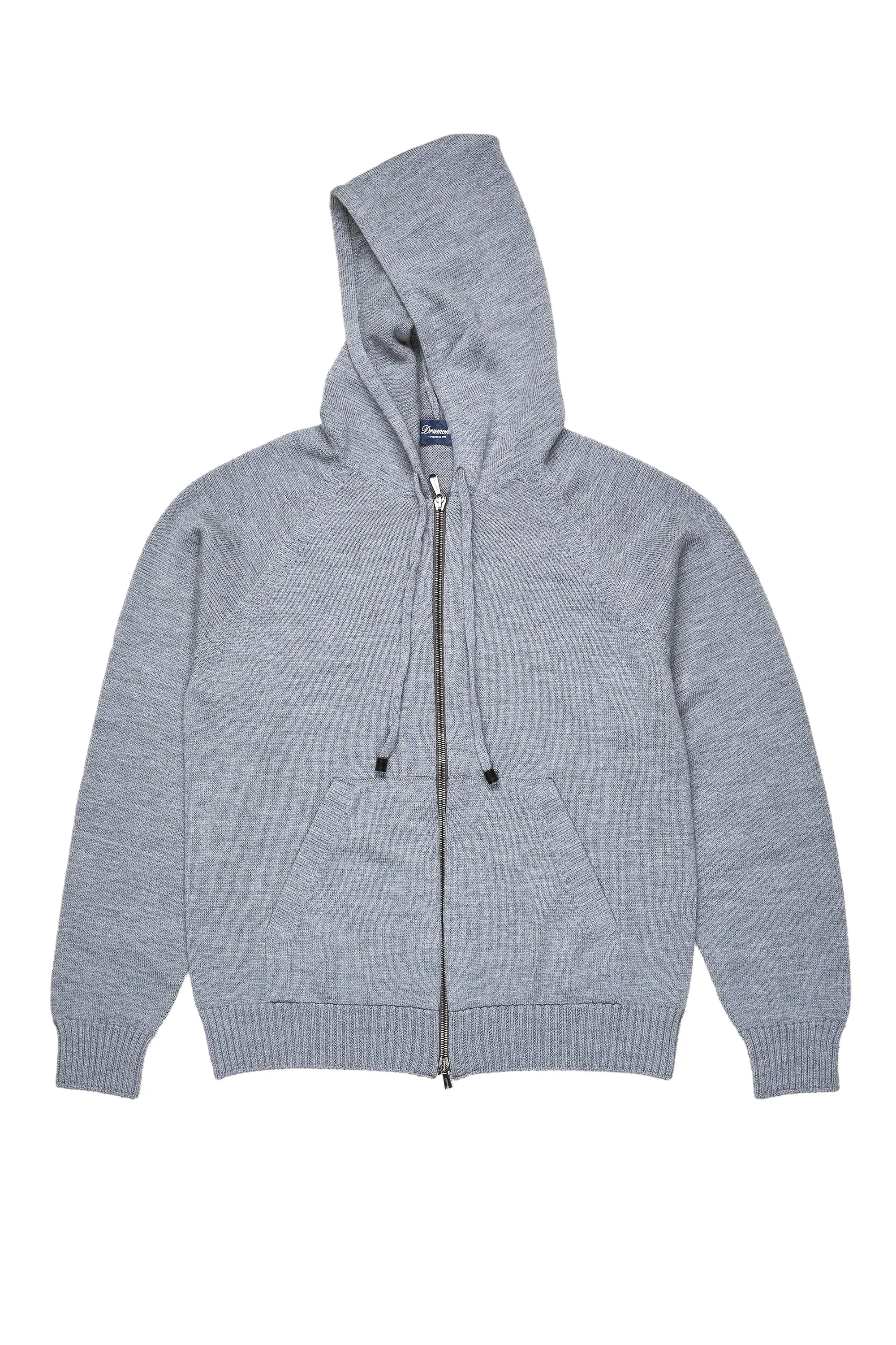 Drumohr Grey Merino Wool Zip Hoodie