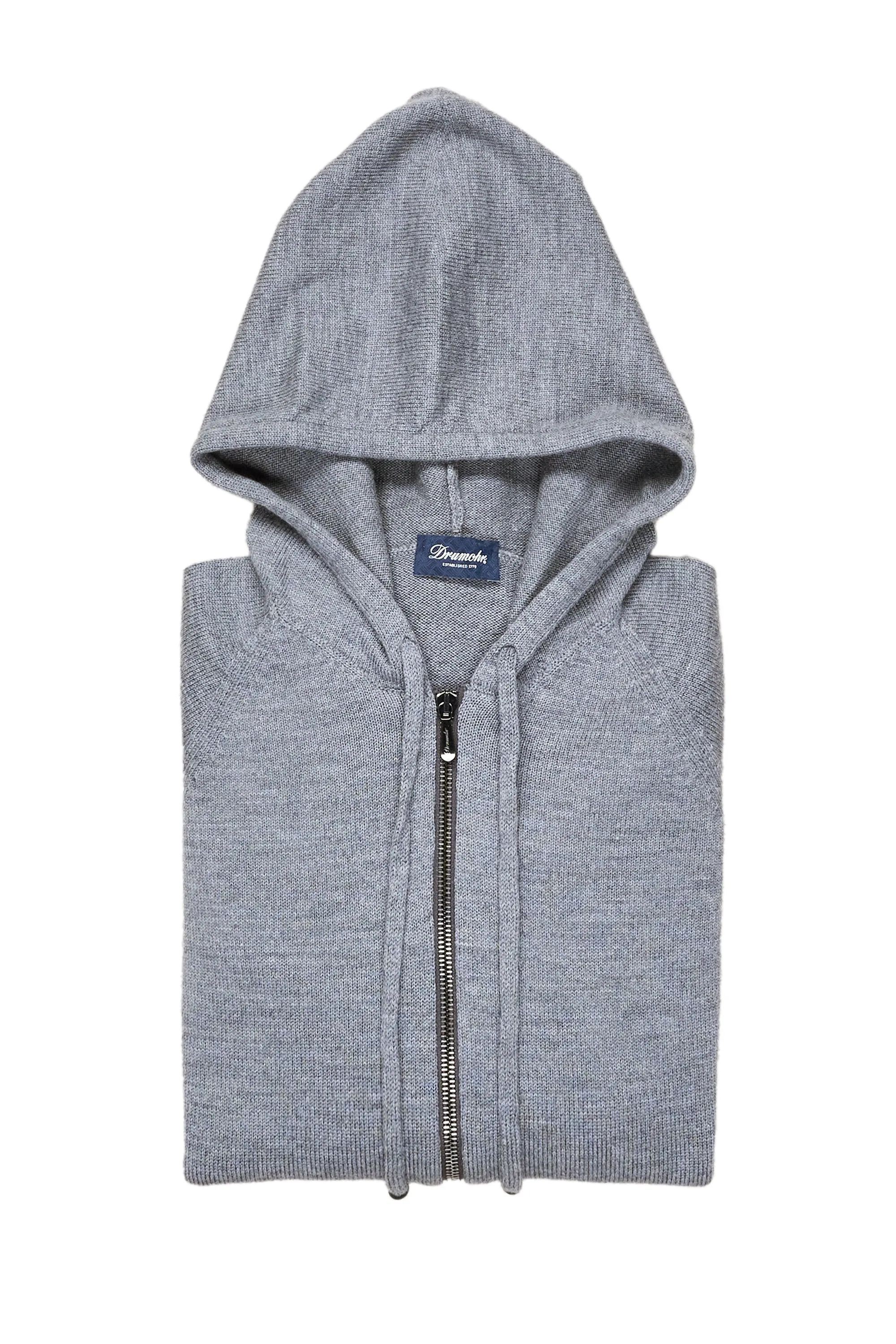 Drumohr Grey Merino Wool Zip Hoodie