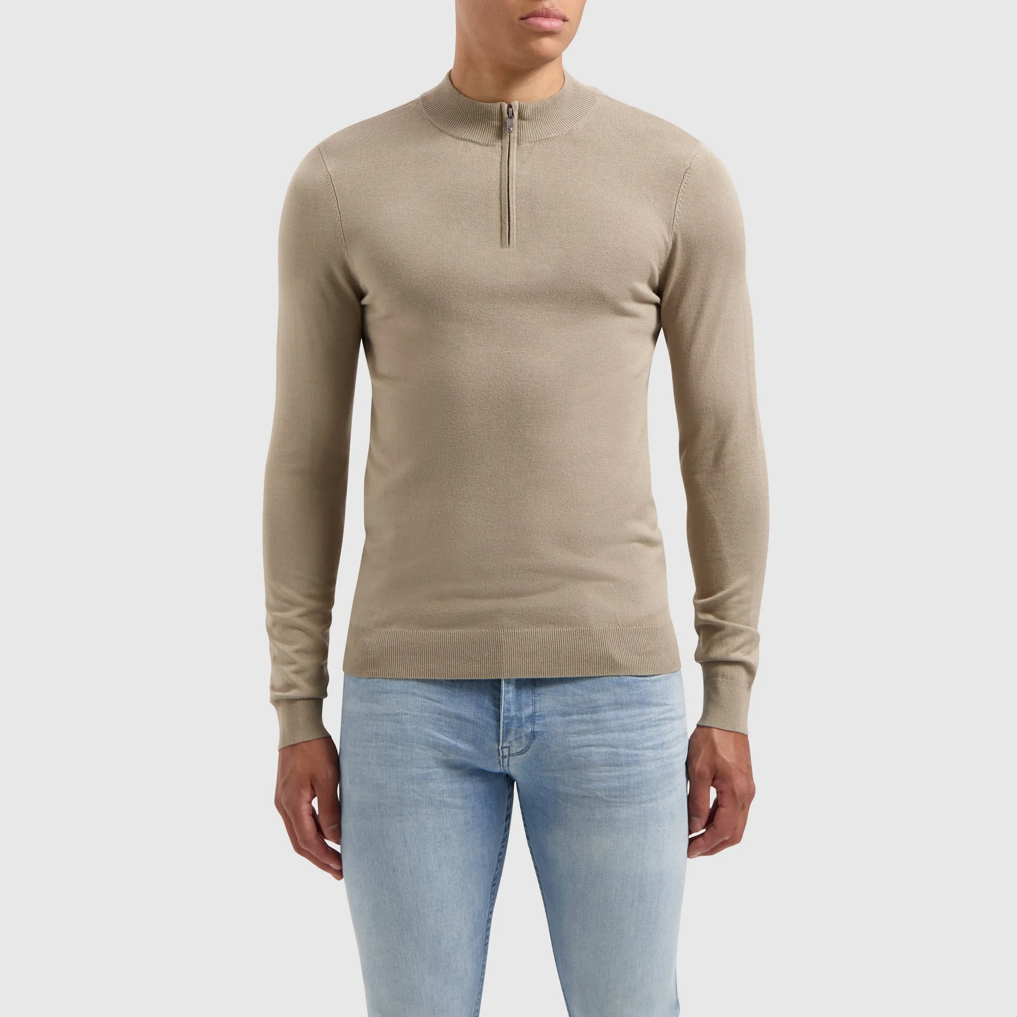 Essential Knitwear Halfzip Sweater | Taupe