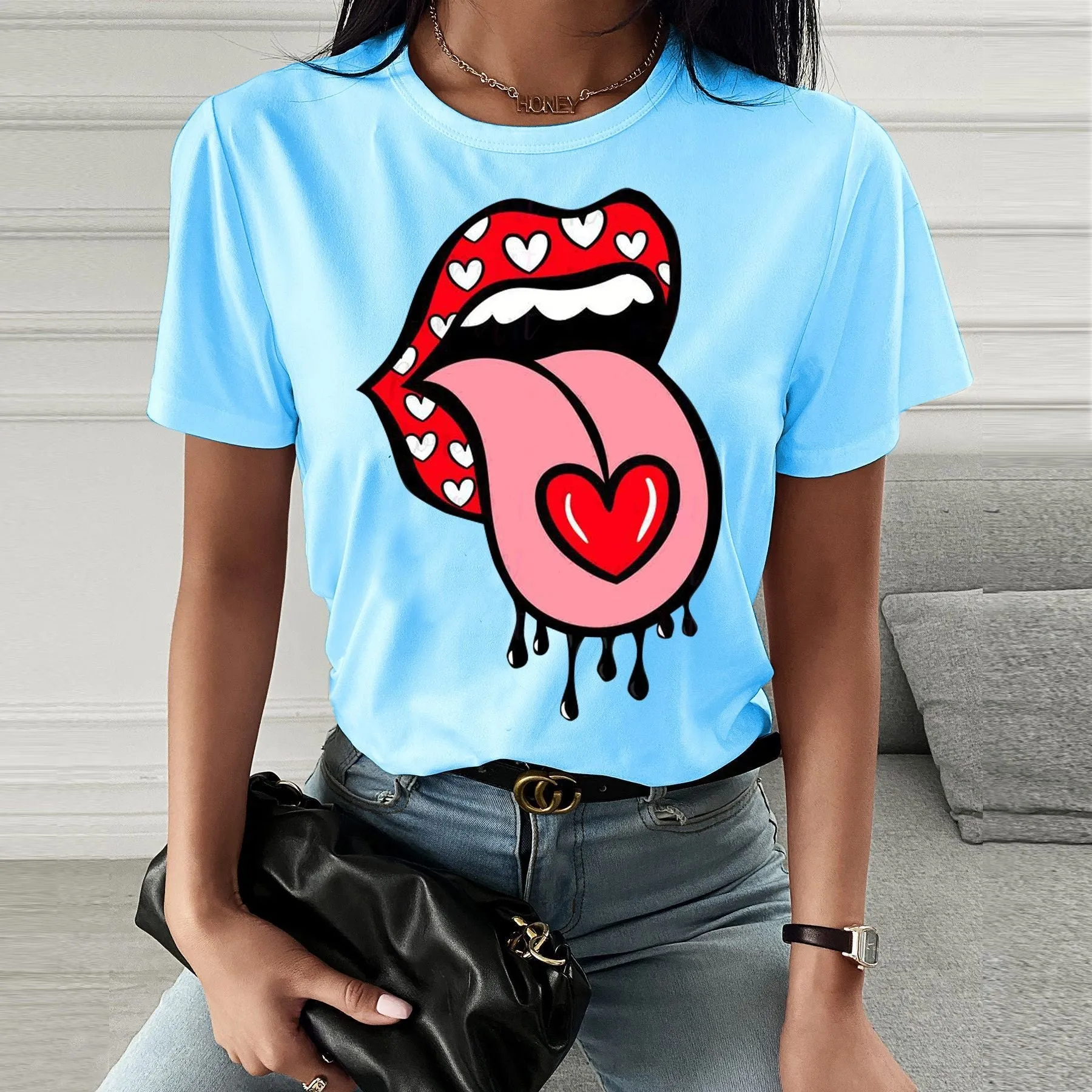 Fashion  spring and summer printing short-sleeved T-shirt