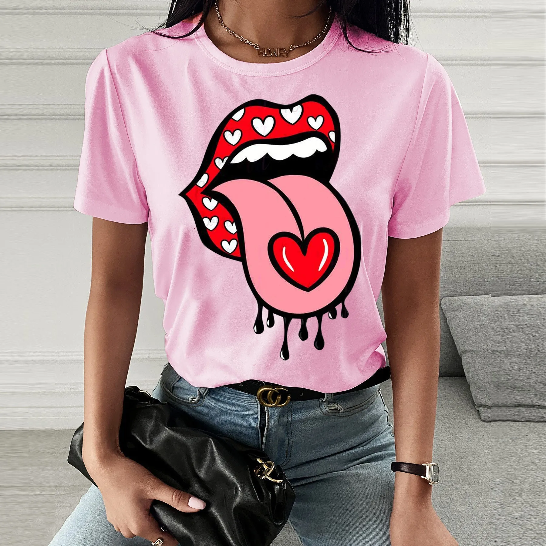 Fashion  spring and summer printing short-sleeved T-shirt