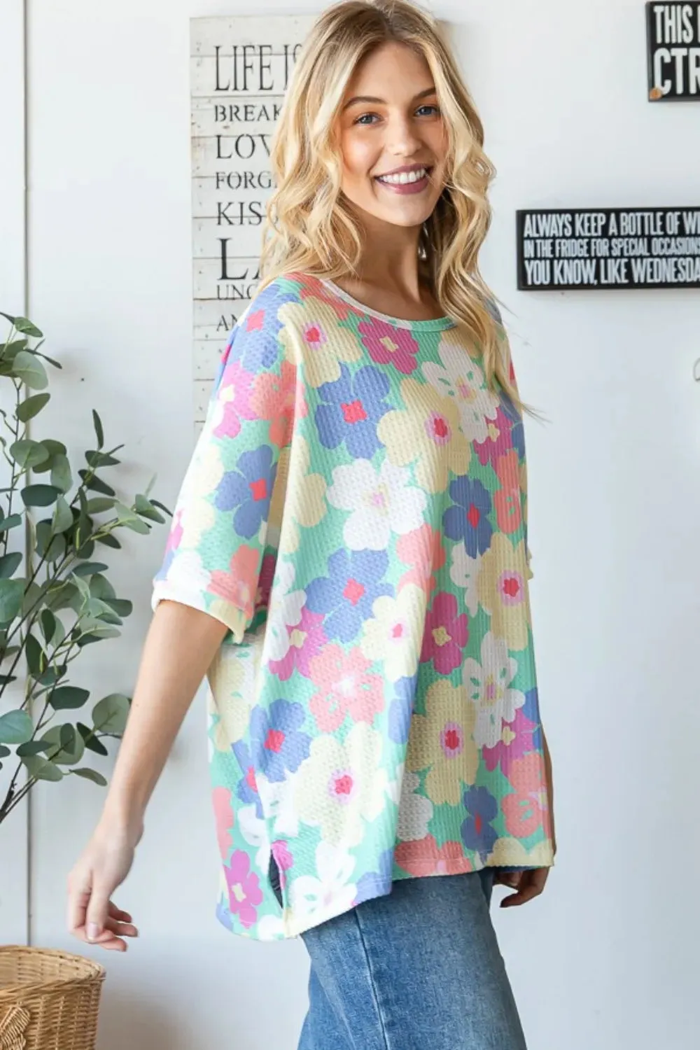 Floral Waffle Oversized T-Shirt