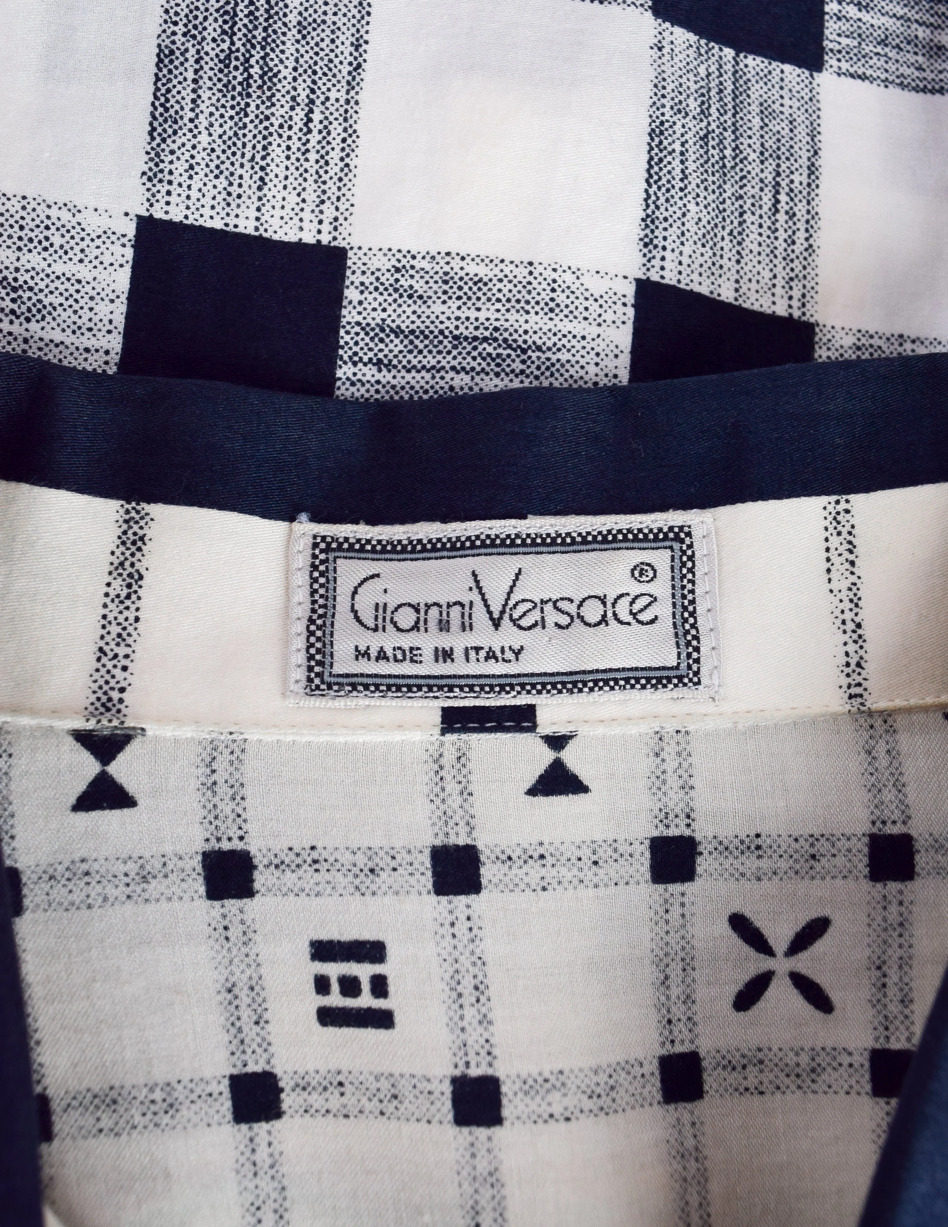 Gianni Versace Vintage 1980s Men's Gingham Floral Mixed Print Cotton Button Up Shirt