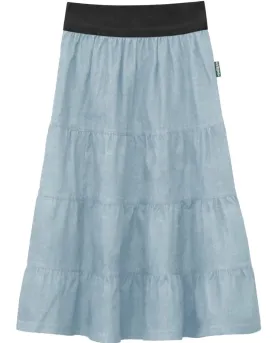 Girl's 4 Tiered Lightweight Denim Mid-Calf Skirt