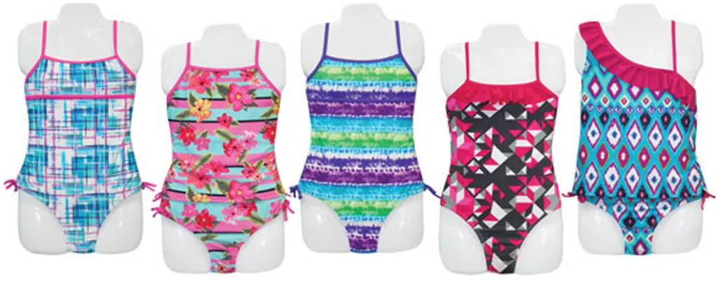 girl's fashion one-piece, two-piece & tankini swimsuits - sizes 7-16 Case of 48